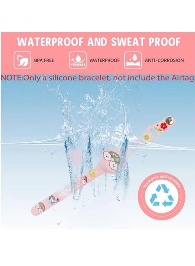 واي جيه سوار بطاقة الهواء للأطفال -حامل بطاقة الهواء الكرتونية اللطيفة المقاومة للماء للأطفال ذوي السيليكون الناعم تغطية كاملة ملحقات سوار البطاقة الهوائية المخفية المضادة للفقد للأطفال (وردي) - Image 5