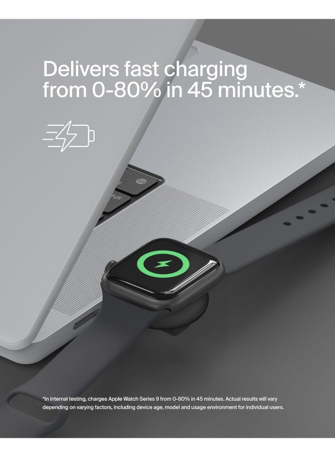 بيلكين شاحن BoostCharge المحمول USB-C لساعة آبل - شاحن USB-C معتمد من MFi لساعة آبل سلسلة 9، سلسلة 8، سلسلة 7، ألترا، وأكثر - متوافق مع MacBook، iPhone 15، وأكثر - أسود - Image 3