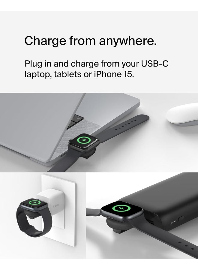 بيلكين شاحن BoostCharge المحمول USB-C لساعة آبل - شاحن USB-C معتمد من MFi لساعة آبل سلسلة 9، سلسلة 8، سلسلة 7، ألترا، وأكثر - متوافق مع MacBook، iPhone 15، وأكثر - أسود - Image 4