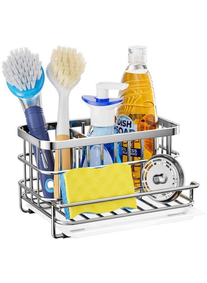 HapiRm Multifunctional Kitchen Sink Caddy, Sponge Holder for Kitchen Sink with Drain Tray, SUS304 Stainless Steel Rustproof Kitchen Sink Organizer Storage Accessories for Countertop- Silver - Image 1