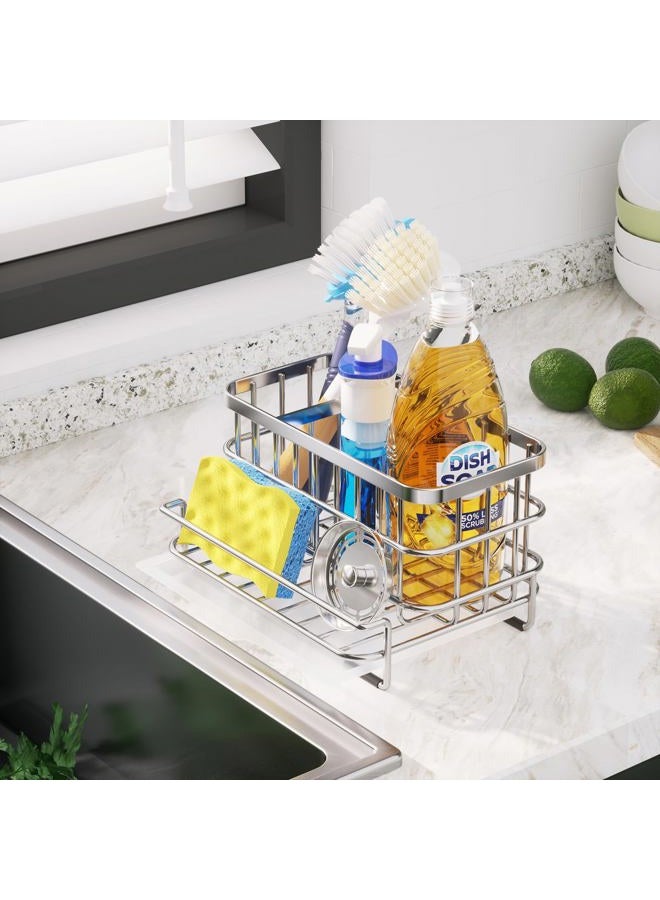 HapiRm Multifunctional Kitchen Sink Caddy, Sponge Holder for Kitchen Sink with Drain Tray, SUS304 Stainless Steel Rustproof Kitchen Sink Organizer Storage Accessories for Countertop- Silver - Image 5