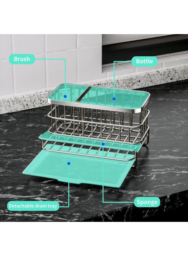 HapiRm Multifunctional Kitchen Sink Caddy, Sponge Holder for Kitchen Sink with Drain Tray, SUS304 Stainless Steel Rustproof Kitchen Sink Organizer Storage Accessories for Countertop- Silver - Image 2