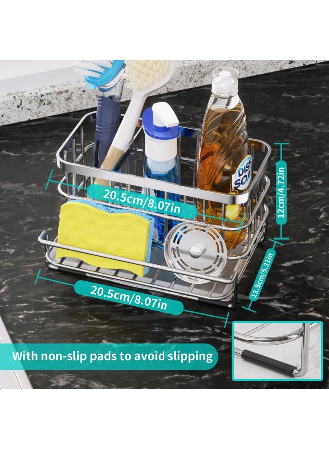 HapiRm Multifunctional Kitchen Sink Caddy, Sponge Holder for Kitchen Sink with Drain Tray, SUS304 Stainless Steel Rustproof Kitchen Sink Organizer Storage Accessories for Countertop- Silver - Image 4