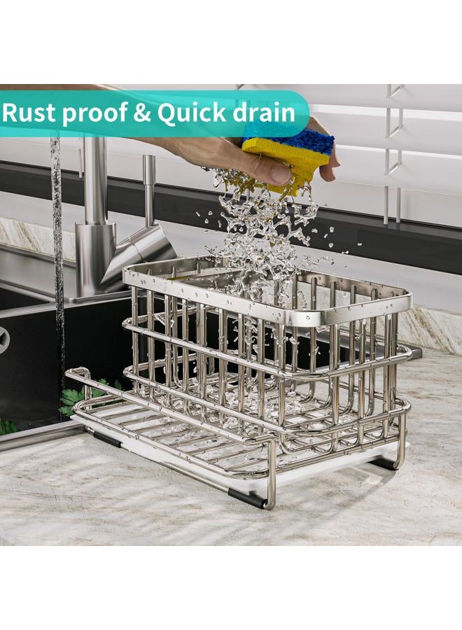 HapiRm Multifunctional Kitchen Sink Caddy, Sponge Holder for Kitchen Sink with Drain Tray, SUS304 Stainless Steel Rustproof Kitchen Sink Organizer Storage Accessories for Countertop- Silver - Image 3