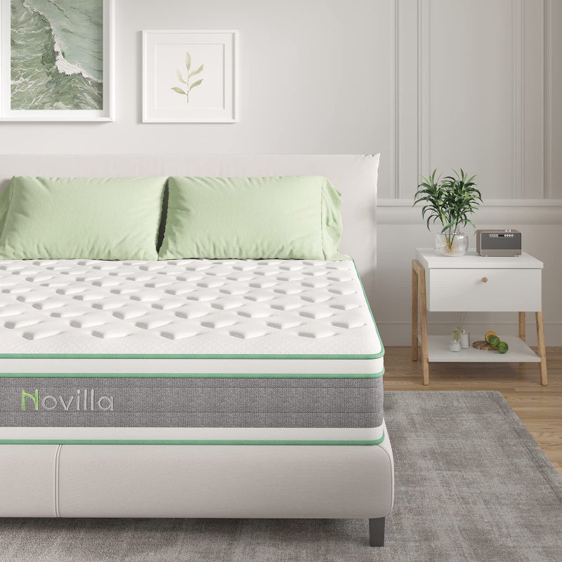 Novilla King Size Mattress 10 Inch Hybrid Mattress in a Box Individually Wrapped Pocket Coils Innerspring for Motion Isolation King Pillow Top Mattresses with Medium Firm Feel Groove