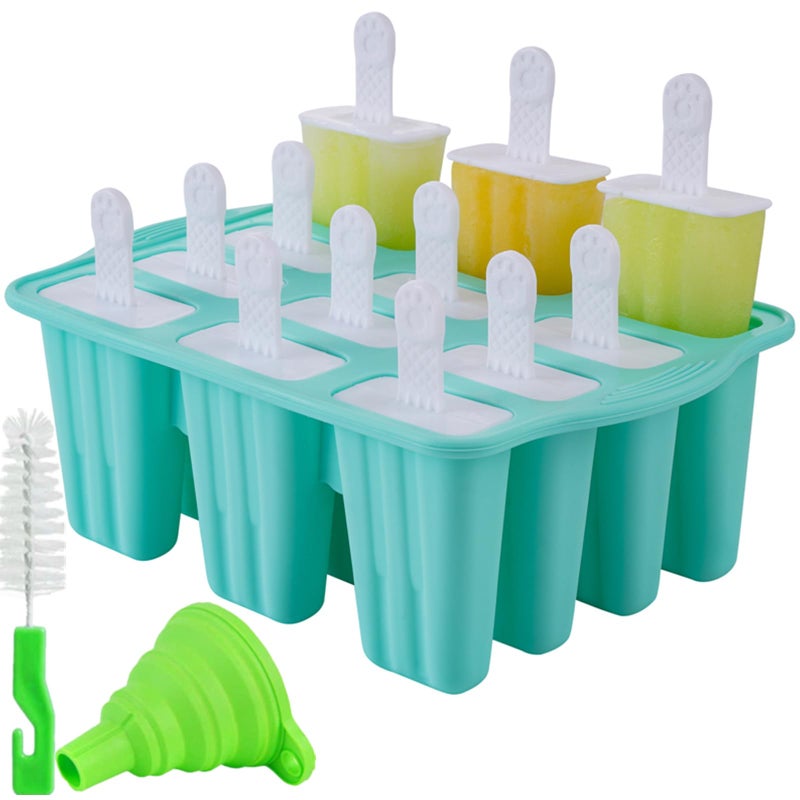 Bell Dream Popsicle Molds 12 Pieces Silicone Ice Pop Molds Popsicle Mold Silicone BPA Free Reusable 14 Sticks Easy Release Ice Pop Make Green 12 Cavities