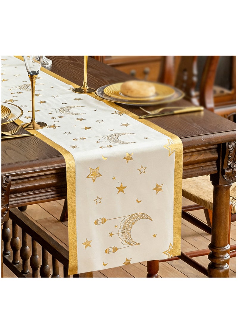 دي آند أل رمضان عيد مبارك عيد الفطر الجدول الجاري النمط القديم عيد الجدول القماش الشريط الطويل للديكور الحزب المنزلي الذهب الأبيض - Image 1