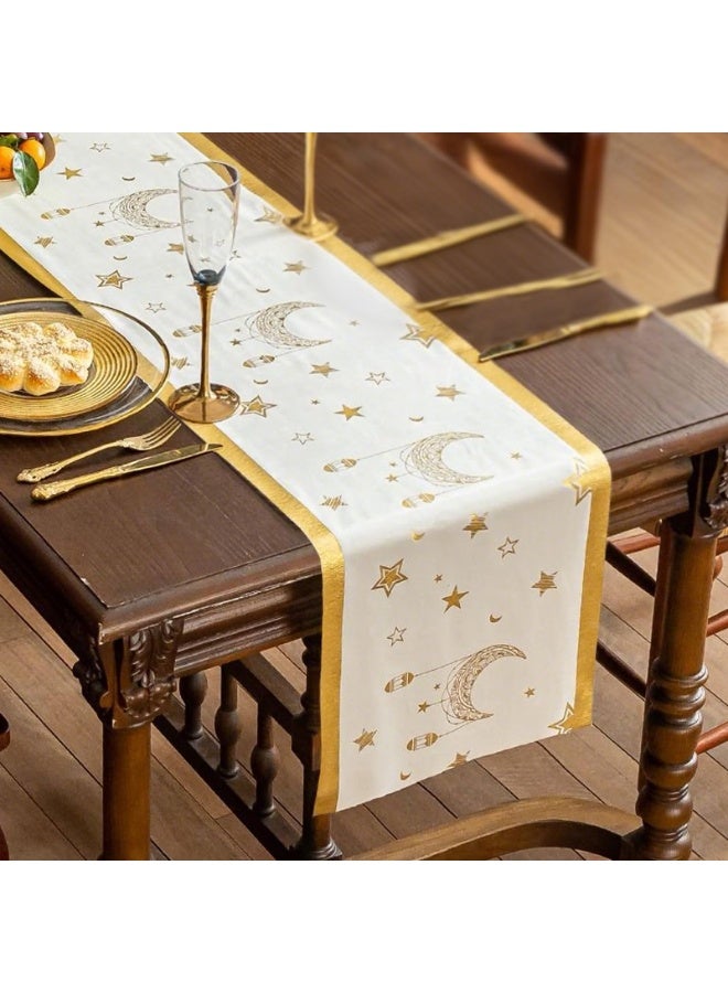 دي آند أل رمضان عيد مبارك عيد الفطر الجدول الجاري النمط القديم عيد الجدول القماش الشريط الطويل للديكور الحزب المنزلي الذهب الأبيض - Image 2