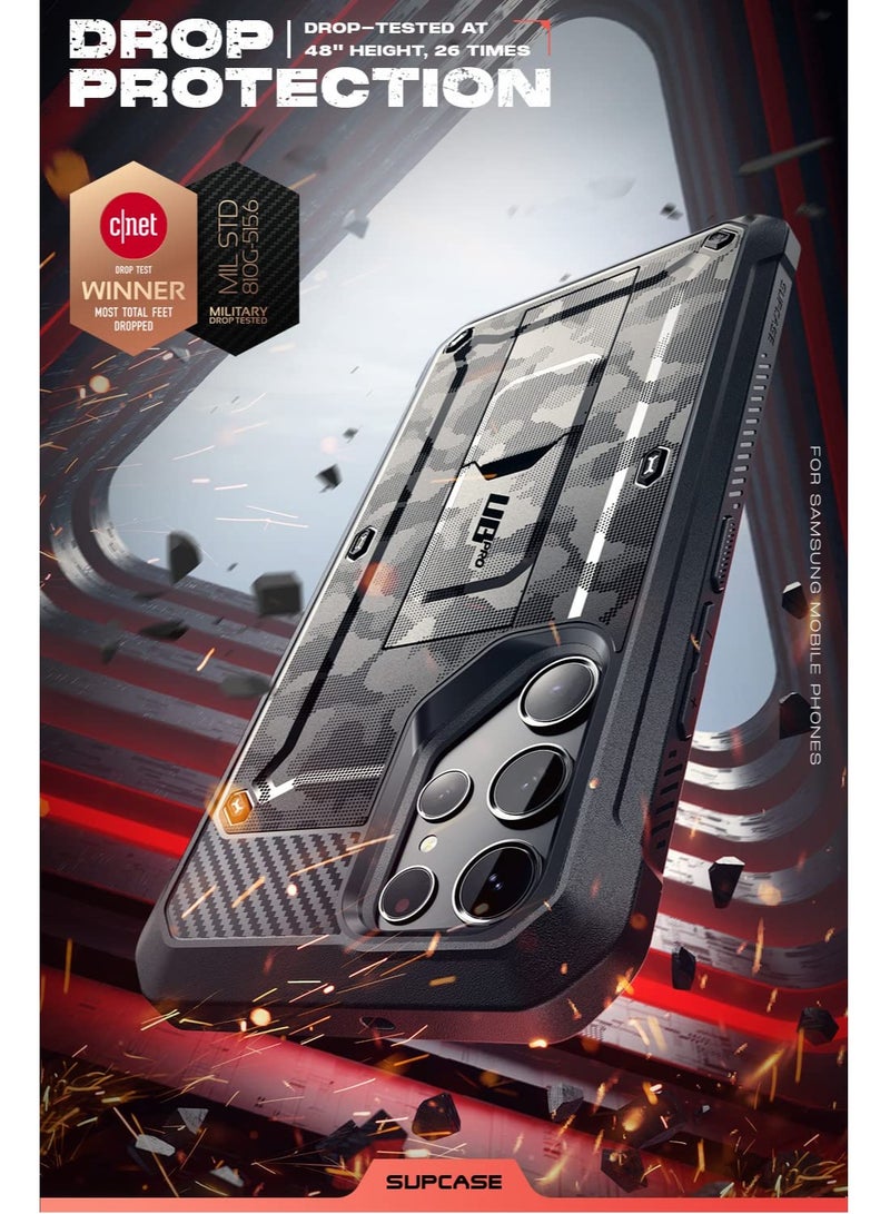 SupCase Samsung Galaxy S23 Ultra 2023 Extra Front Frame Full-Body Dual Layer Rugged Belt Clip and Kickstand Case with Built in Screen Protector Camo Gray - Image 3