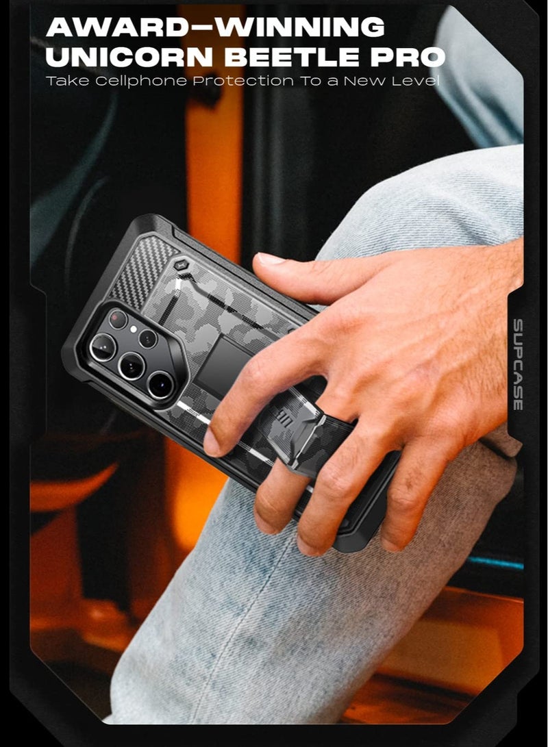 SupCase Samsung Galaxy S23 Ultra 2023 Extra Front Frame Full-Body Dual Layer Rugged Belt Clip and Kickstand Case with Built in Screen Protector Camo Gray - Image 5