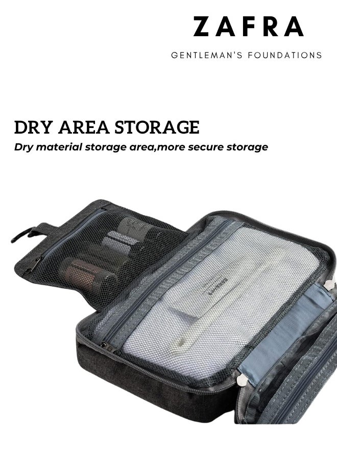 Men's Large Waterproof Hanging Toiletry Bag With Wet/Dry Compartments - Travel Organizer