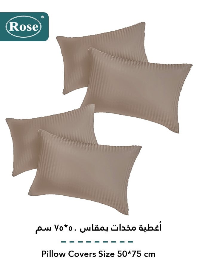Rose ROSE Luxurious Striped Hotel Comforter, Premium Microfiber, Set of 6 pieces, Soft Lightweight, King size 260x240 cm, Mocha  - Image 4