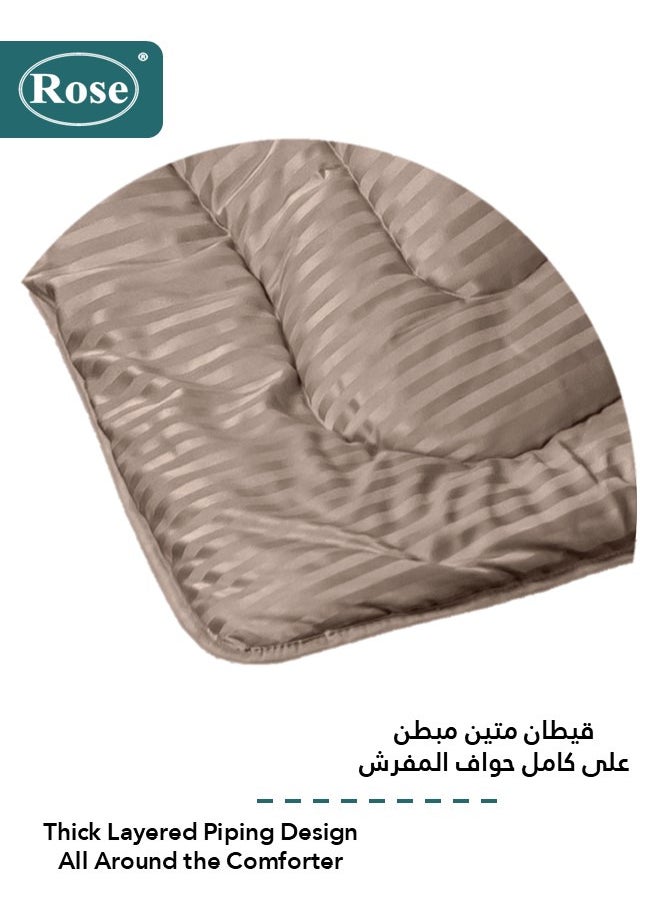 Rose ROSE Luxurious Striped Hotel Comforter, Premium Microfiber, Set of 6 pieces, Soft Lightweight, King size 260x240 cm, Mocha  - Image 3