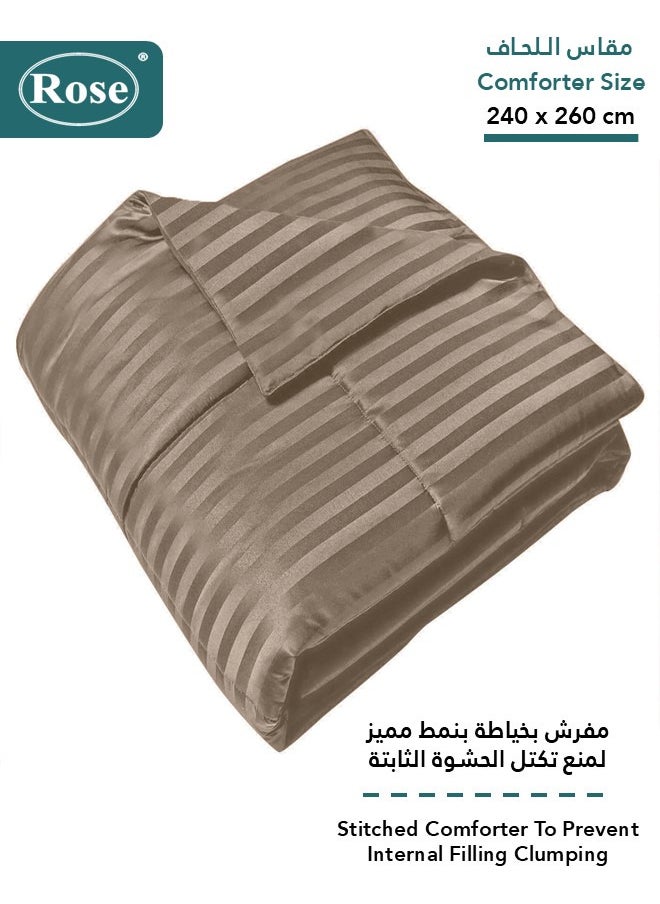 Rose ROSE Luxurious Striped Hotel Comforter, Premium Microfiber, Set of 6 pieces, Soft Lightweight, King size 260x240 cm, Mocha  - Image 2
