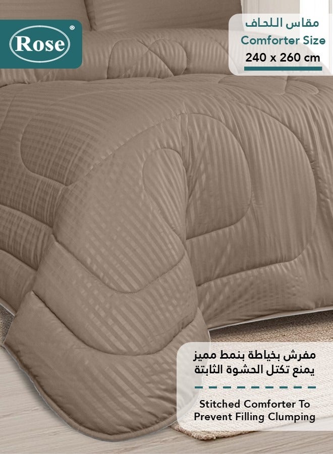 Rose Hotel Striped Comforter Set, Premium Microfiber, 6 Pieces, Fits 200x200 cm Double Size Bed, Breathable Soft Cooling, King Size Comforter, Mocha - Image 3