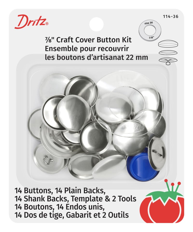 Dritz 11436 Craft Cover Button Kit with Tools Size 36 78Inch 14Sets