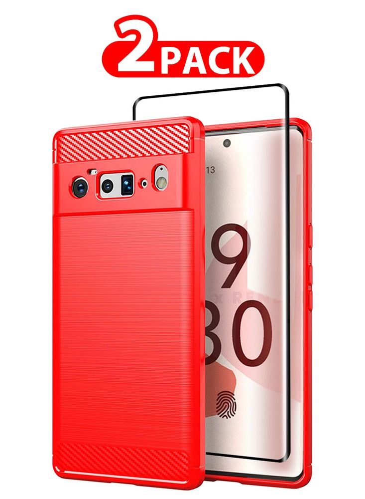 CATANES 2 Packs For Google Pixel 6 Pro Case Cover and Screen Protector Soft TPU Bumper Protective Back Case Red - Image 1