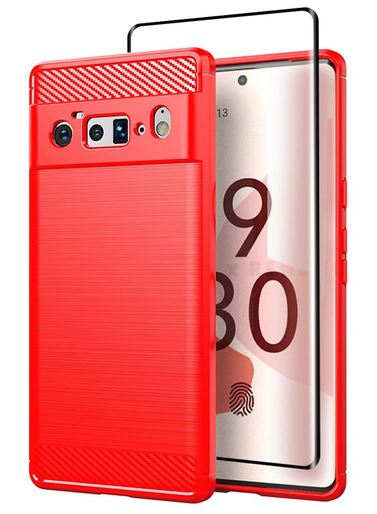 CATANES 2 Packs For Google Pixel 6 Pro Case Cover and Screen Protector Soft TPU Bumper Protective Back Case Red - Image 2