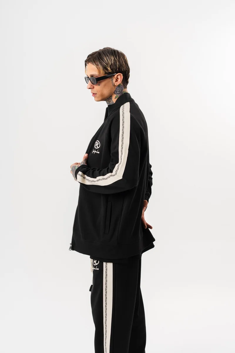 RESPIRE Men's FFB Striped Stand Collar Doubleface Zip Oversize Sweatshirt Black