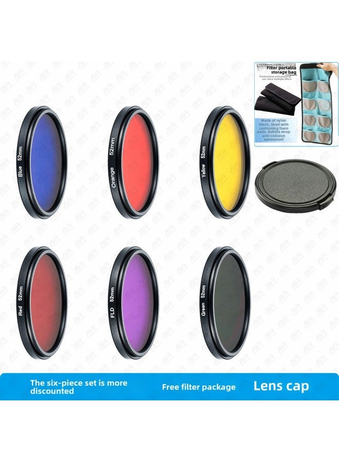 SLR Camera Full Color Filter 52586777 Yellow Orange Red Green Blue Purple Full Color Round Filter Diving Balance Piece-Color:6-piece Complimentary 6-piece Filter Bag Lens Cover-Dimensions:62mm  - Image 1