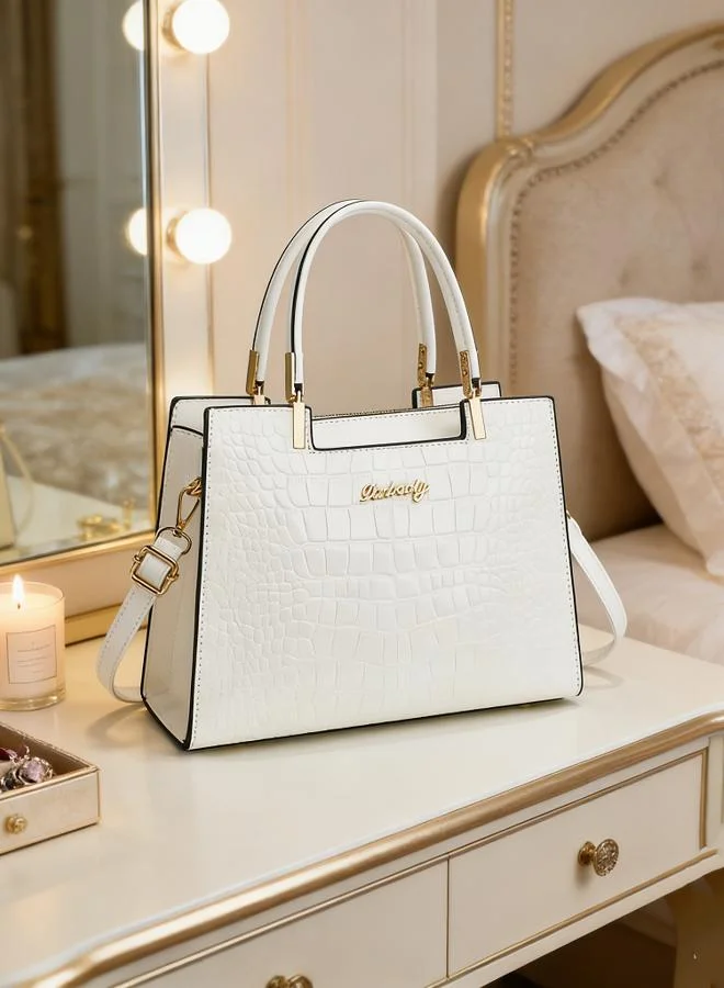 Take Two White Croc-Embossed Handbag