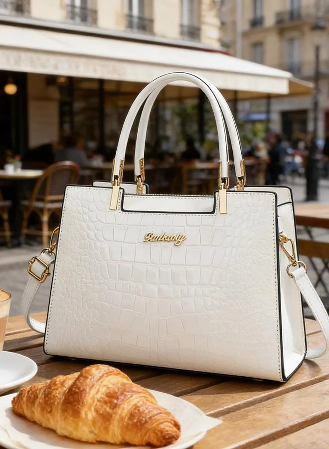 Take Two White Croc-Embossed Handbag