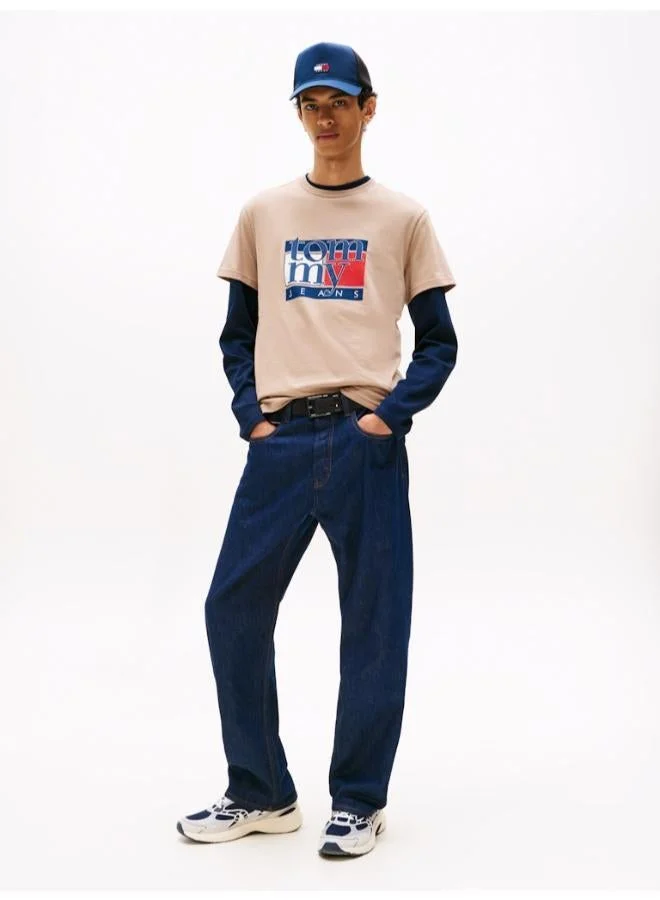 Tommy Jeans Beige Flag Graphic Slim T-Shirt for Men | Best Price UAE
