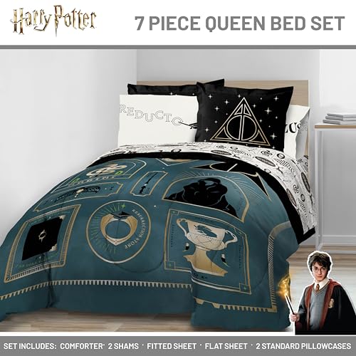 Jay Franco Kids Comforter Set Includes Sheets and Pillow Covers Soft and Cozy Bed Set for Stylish Room Decor Blue Harry Potter 7 Piece Queen Size Bedding - Image 3