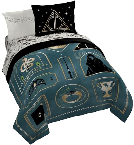 Jay Franco Kids Comforter Set Includes Sheets and Pillow Covers Soft and Cozy Bed Set for Stylish Room Decor Blue Harry Potter 7 Piece Queen Size Bedding - Image 1
