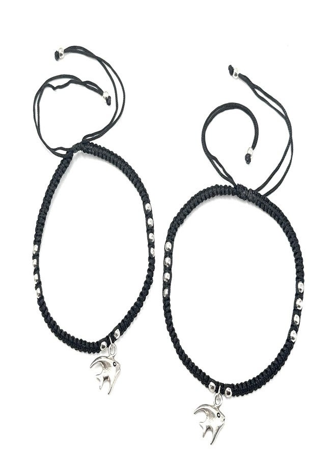 Jyokrish Handmade Adjustable Black Silk Thread hanging Dolphin anklet For Women | girls | Nazariya |Payal | Nazar Battu |Free Size | Pair of 1 - Image 1