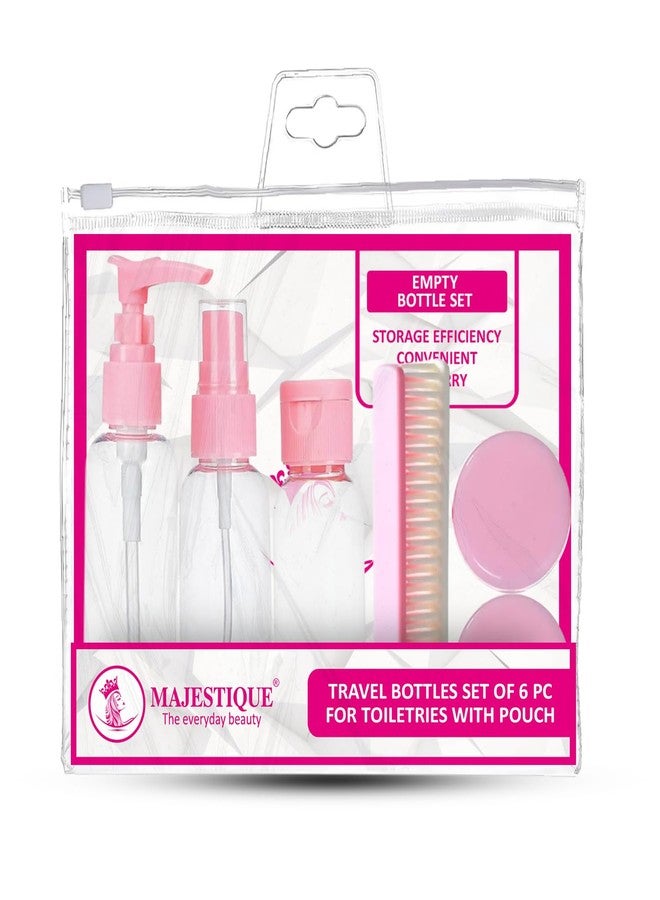 Majestique Refillable Travel Bottles Set with Pouch - Mini Empty Containers for Shampoo, Lotion, Cosmetics - Travel Accessories Kit, Leak-Proof Refillable Mini Bottles - 6Pcs - Image 1