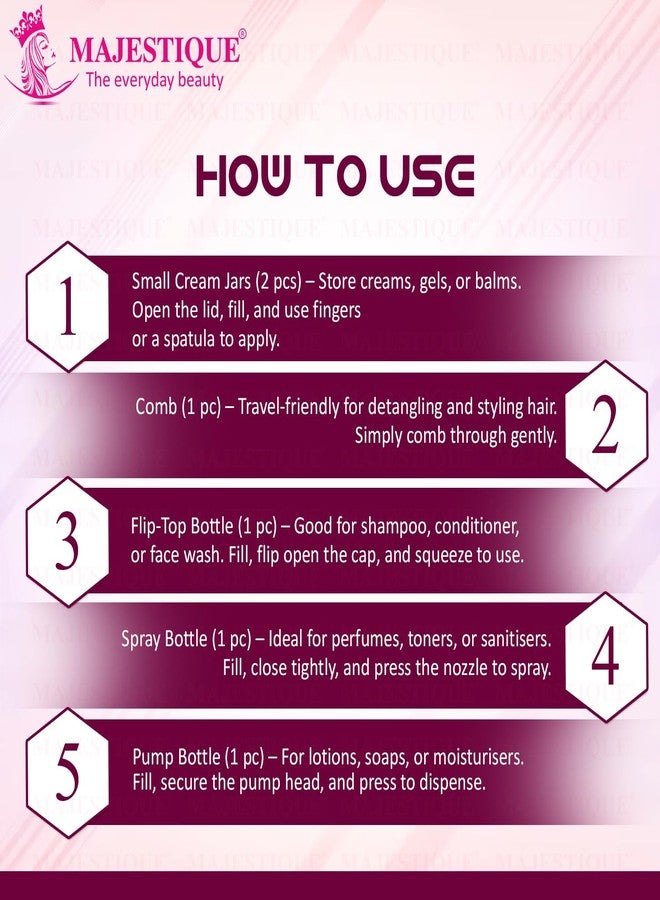 Majestique Refillable Travel Bottles Set with Pouch - Mini Empty Containers for Shampoo, Lotion, Cosmetics - Travel Accessories Kit, Leak-Proof Refillable Mini Bottles - 6Pcs - Image 5