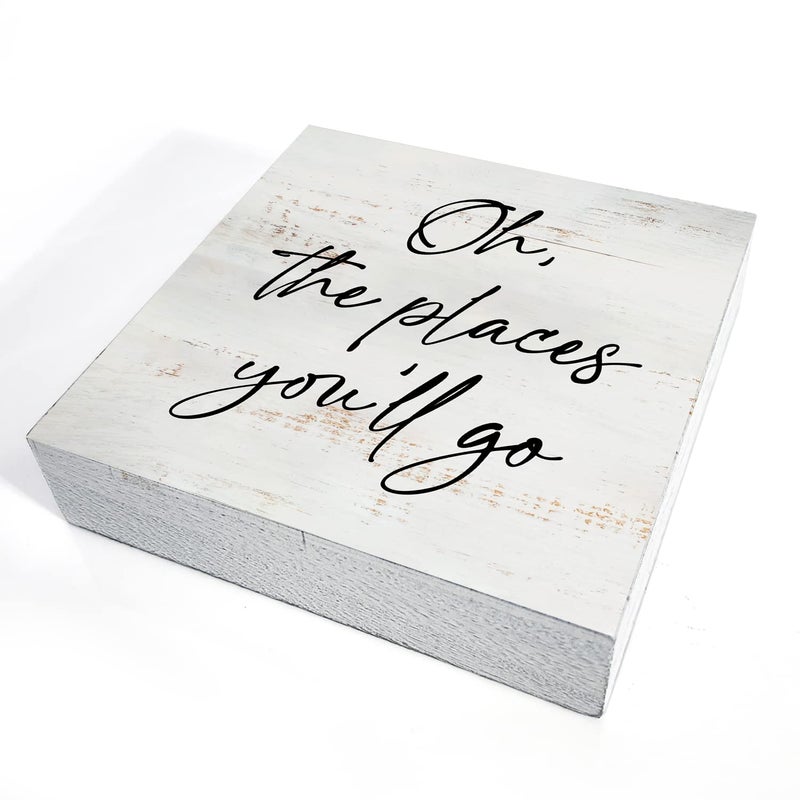 HDKY Oh the Places You'll Go Wood Box Sign Home Decor Rustic Nursery Quote Wooden Box Sign Block Plaque for Wall Tabletop Desk Home Nursery Decoration 5"" x 5"" - Image 3