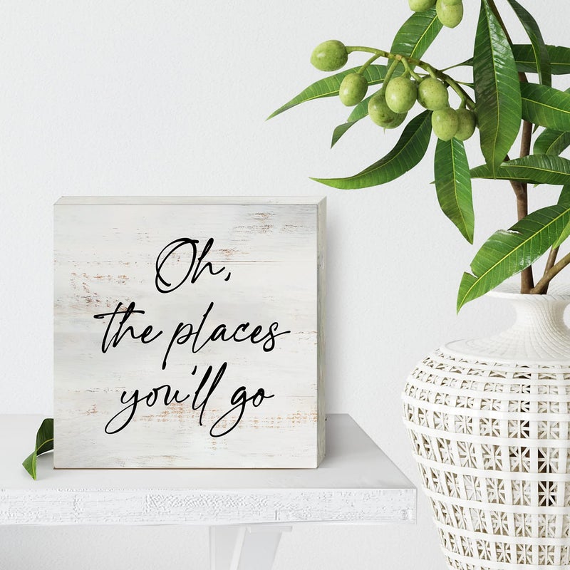 HDKY Oh the Places You'll Go Wood Box Sign Home Decor Rustic Nursery Quote Wooden Box Sign Block Plaque for Wall Tabletop Desk Home Nursery Decoration 5"" x 5"" - Image 4