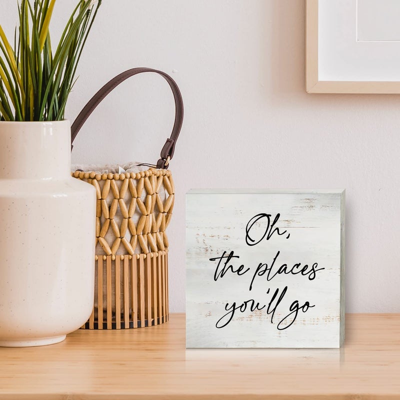 HDKY Oh the Places You'll Go Wood Box Sign Home Decor Rustic Nursery Quote Wooden Box Sign Block Plaque for Wall Tabletop Desk Home Nursery Decoration 5"" x 5"" - Image 5
