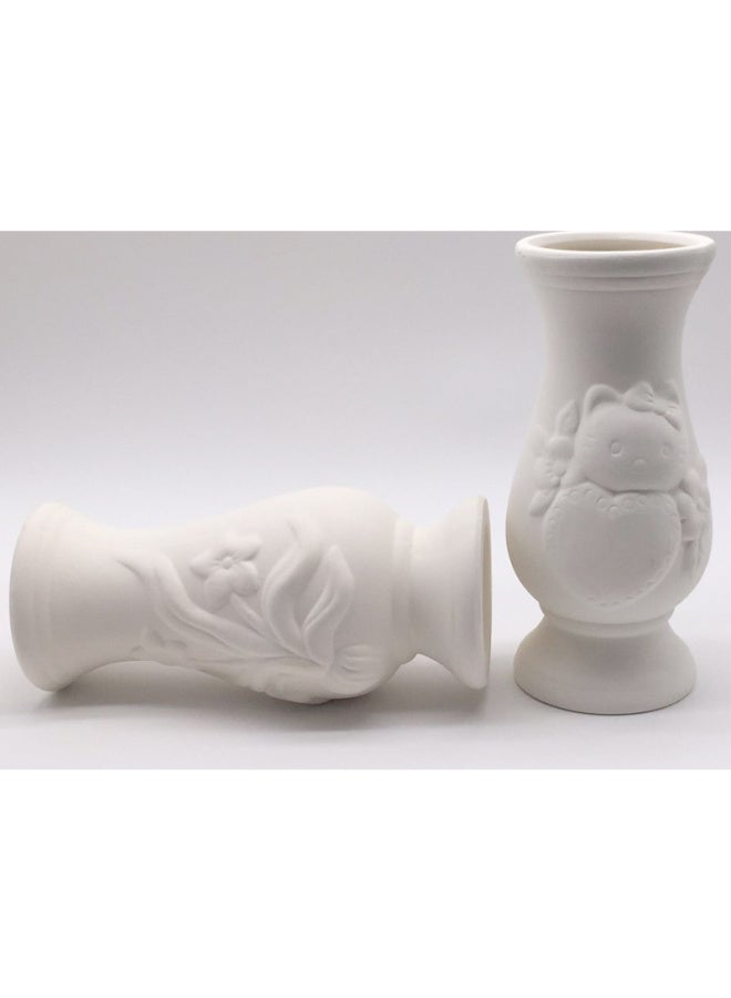 Beauenty # Children's Handmade Diy Vase White Model Painting Ceramic White Embryo Painted Toy Toy Home Pendulum-Color:Vase (12 Colors + Brush + Plate Included)  - Image 3