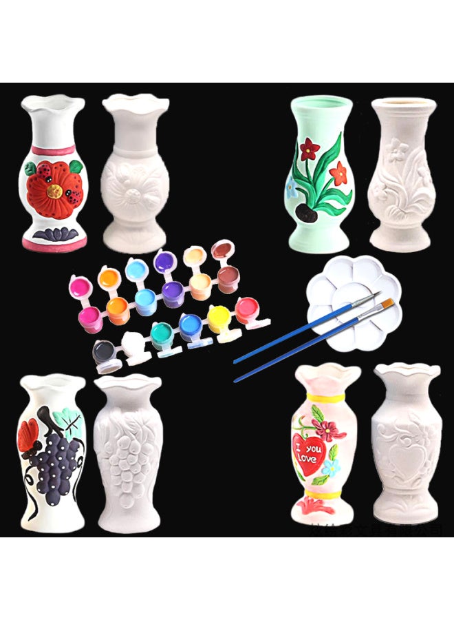 Beauenty # Children's Handmade Diy Vase White Model Painting Ceramic White Embryo Painted Toy Toy Home Pendulum-Color:Vase (12 Colors + Brush + Plate Included)  - Image 2