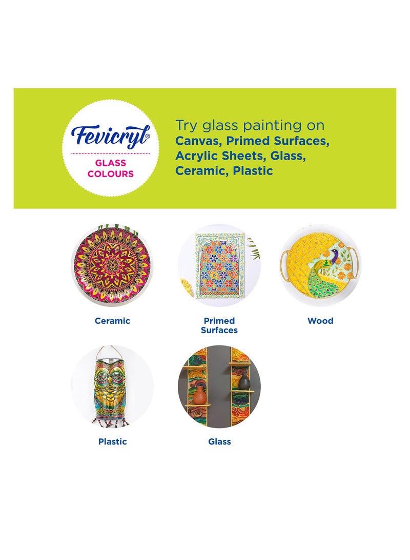 Generic Pidilite Fevicryl Water Based Glass Colours 10 Assorted (115ml)  - Image 3