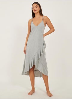 Styli Ruffled Hem Strappy V-Neck Slip Dress  - Image 1