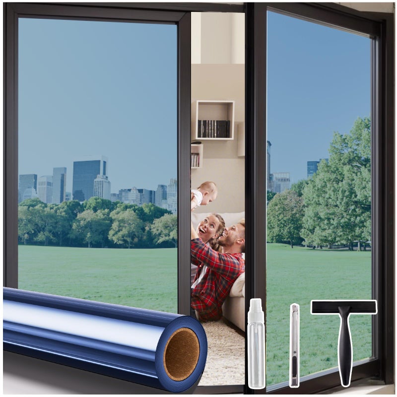 Coavas One Way Privacy Window Tint for Home Daytime Reflective Mirror Glass Film See Out Not in Heat UV Blocking for BalconyLiving Room Large Windows with 3 Tools 236 x 787 Inch Blue - Image 2