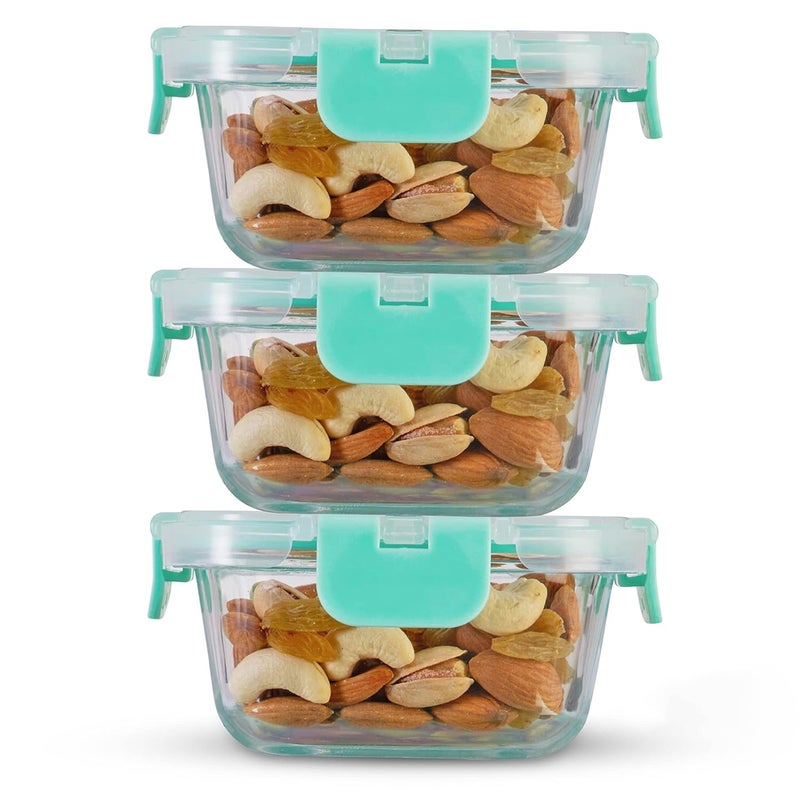 Allo Allo FoodSafe Glass Containers with Lids, Lunch Boxes for Office with Break Free Lock, Microwave Safe, Borosilicate Meal Prep Glass Food Storage Container for Kitchen, Leak Proof, Set of 3, 310ml  - Image 1