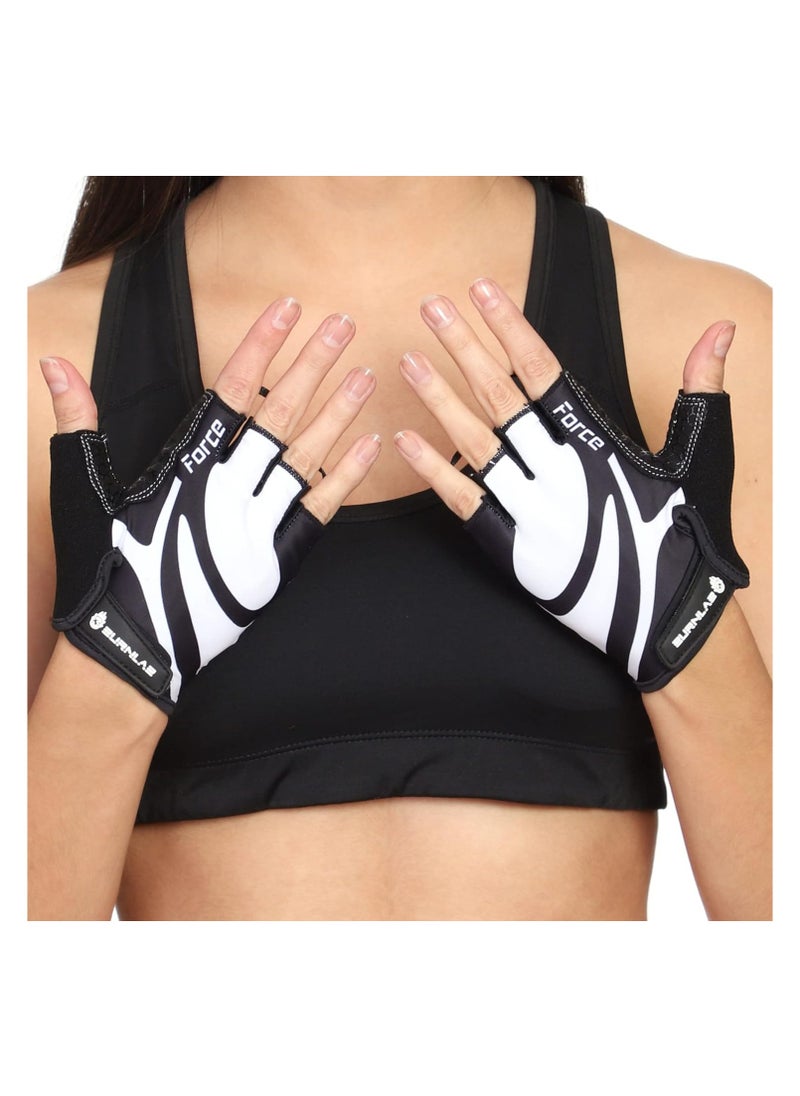 BURNLAB - BURNLAB Flex Gym Gloves for Men and Women - Ideal for Weightlifting, Cycling, Crossfit, Offers Good Grip and Soft Padding Force Black and White - Image 1