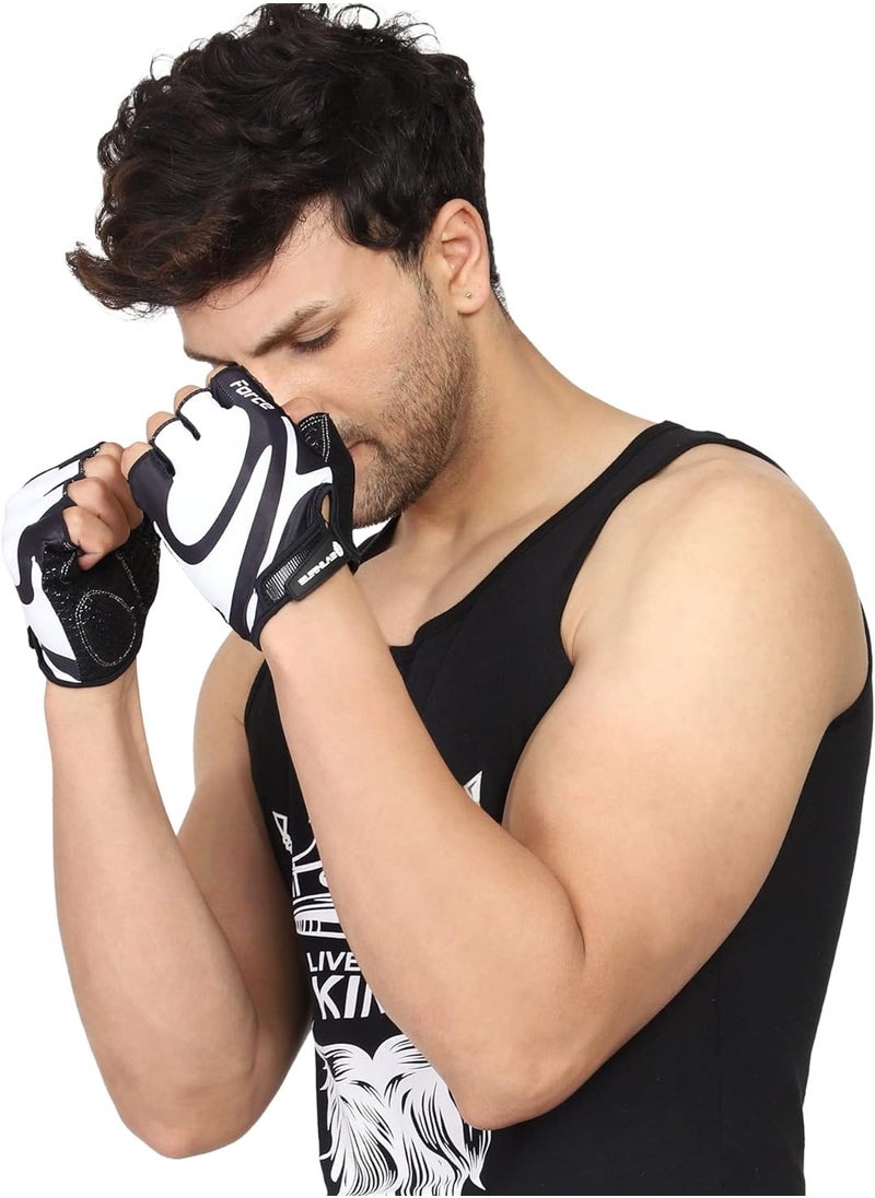 BURNLAB - BURNLAB Flex Gym Gloves for Men and Women - Ideal for Weightlifting, Cycling, Crossfit, Offers Good Grip and Soft Padding Force Black and White - Image 1