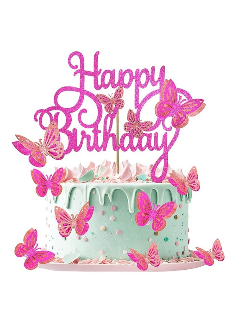 13PCS Cake Decorations with Butterfly Theme,3D Butterfly Cupcak Decorations,  Birthday Party Supplies for Wedding Baby Baptism Party Cake Decor  - Image 1
