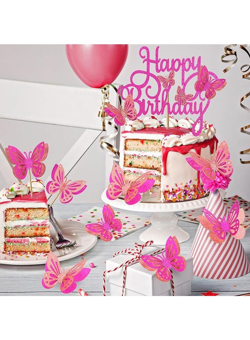 13PCS Cake Decorations with Butterfly Theme,3D Butterfly Cupcak Decorations,  Birthday Party Supplies for Wedding Baby Baptism Party Cake Decor  - Image 5