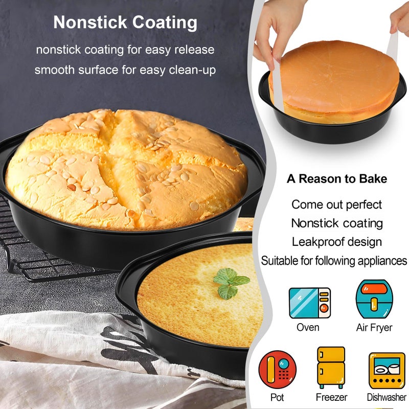 AWTBDP 8 Inch Cake Pan, Nonstick 4 Pack Round Cake Pans with 100PCS Pre-cut Parchment Paper for Birthday Christmas, Durable Circle Cake Pan Sets with Handle for Baking Multi-Layer Cakes, Dishwasher Safe - Image 4
