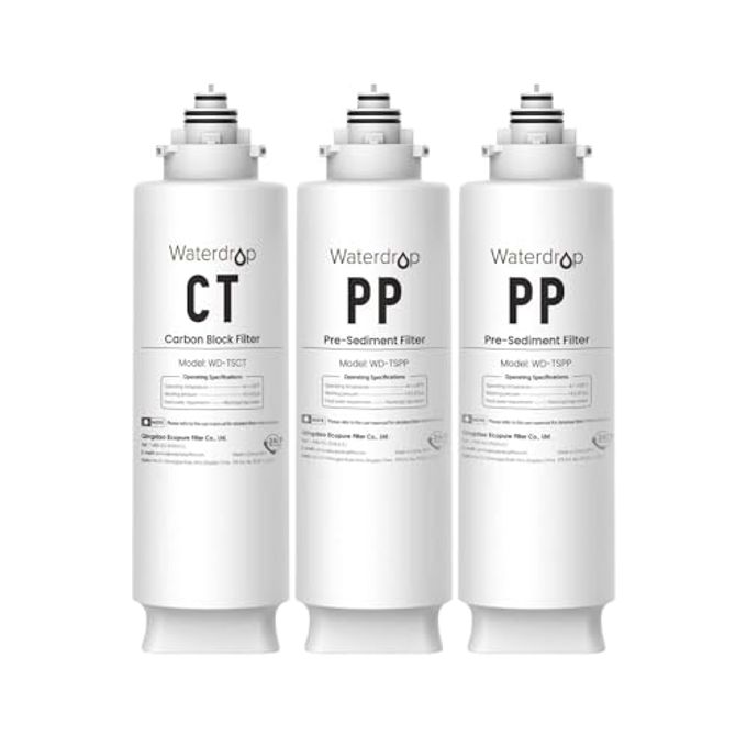 Waterdrop Undersink Replacement Water Filter, 2PP+CT, Replacement for TSU-W, TSC 3-Stage Under Sink Water Filter System