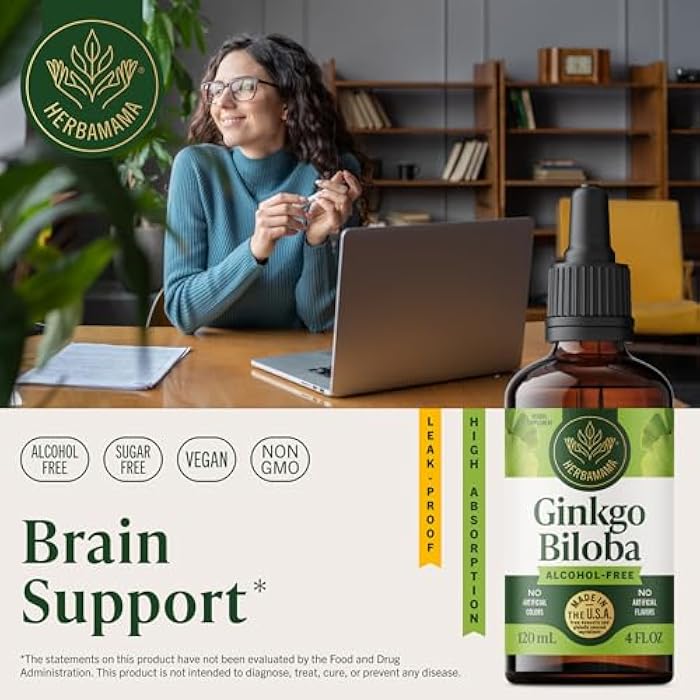 HERBAMAMA Ginkgo Biloba Supplements - Brain Supplements for Focus & Memory - Ginkgo Biloba Extract for Brain Health* - Vegan, Non-GMO, Alcohol & Sugar-Free, 84-Day Supply - Image 2