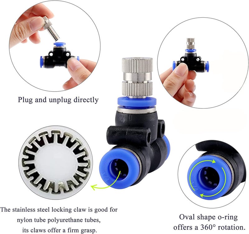 APPSTER 5pcs 6mm Brass Fogger Nozzles with Tee Connector | Atomization Misting Spray for Cooling, Irrigation, Greenhouse, Sanitization & Outdoor Sprinkler System - Image 5