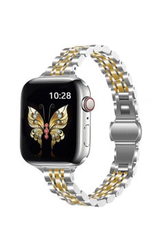 O Ozone Slim Metal Straps For Apple Watch Series 10 9 8 7 6 5 4 SE, 38/40/41/42mm Stainless Steel Metal Smartwatch Wristband -Silver & Gold  - Image 1
